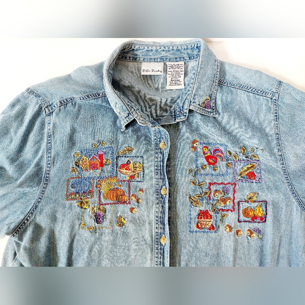 90s Pumpkin Patch & Apple Orchard Denim Chambray Shirt‎ XL 16/18 Bobbie Brooks
